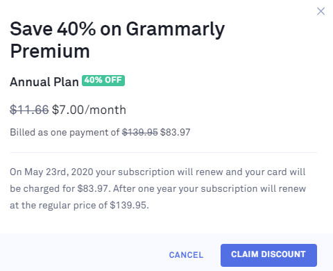 取得 Grammarly 六折優惠的秘密方法 The secret method to get 40% off discount from Grammarly